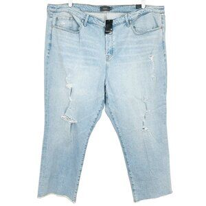 NWT Torrid Women Blue Distressed Denim Jeans 26T Buttons Closure Stretch Raw Hem